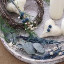 DIY Tischdeko Kommunion | Konfirmation selber machen mit Trockenblumen blau, weiß, grün