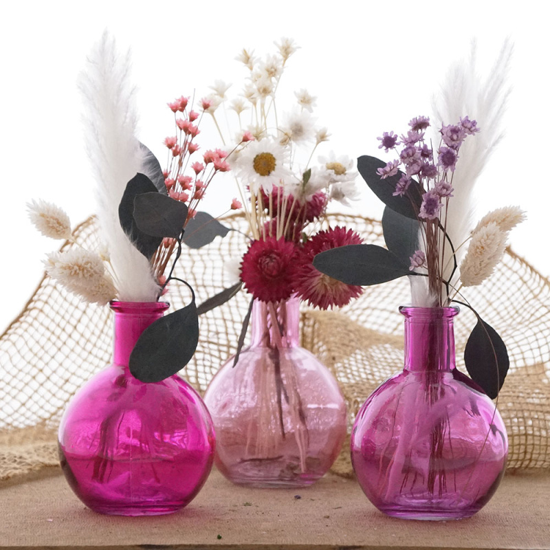Glasvasen Glasflaschen klein H 10 cm | Tischdeko rosa pink