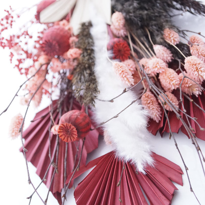 Grabschmuck mit Trockenblumen | Blumen haltbar | Trockenbloristik bordeaux, rosa, weiß, braun