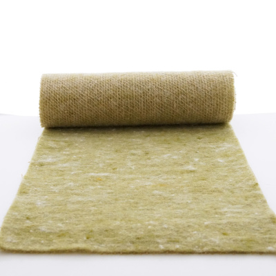 Filz mit Jutegewebe, Lehner Wolle, L 1 m x B 30 cm, Wollband mit Jute, grün natur