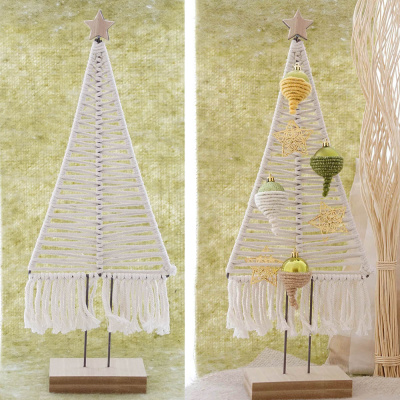 Makramee Weihnachtsbaum aus Metall und Baumwollgarn stehend H 55 cm, creme weiß