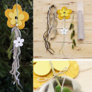 Fensterdeko Holzhänger Blumen mit Schnüre gelb weiß L 50 cm