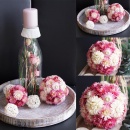 DIY Tischdeko mit Strohblumenkugeln auf Holztablett