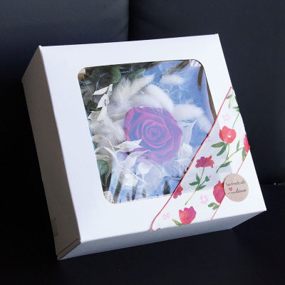 Rosen konserviert in Rosenbox Geschenkverpackung 1 Rose mit Eukalyptus und Lagurus