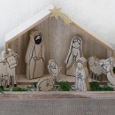 Holz-Krippe mit Figuren natur, 25x19x6, Weihnachtskrippe, Fensterdeko, Tischdeko
