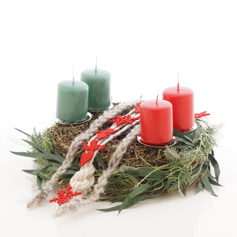 DIY Adventskranz Landhausstil klassisch, skandinavisch, rot, weiß, grü