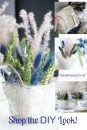 DIY Tischdeko Trockenblumen Gesteck in Körbchen blau, grün, natur