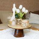 Glasvase Windlicht mit Holzspan dekoriert Boho Gr 8x8 cm rund