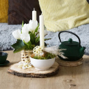 Glasvase Windlicht mit Holzspan dekoriert Boho Gr 8x8 cm rund