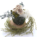 DIY Grabgesteck in Pflanzkugel, Mooskugel mit Trockenfloristik, Sola Rosen, Wollblätter aus Wolldraht