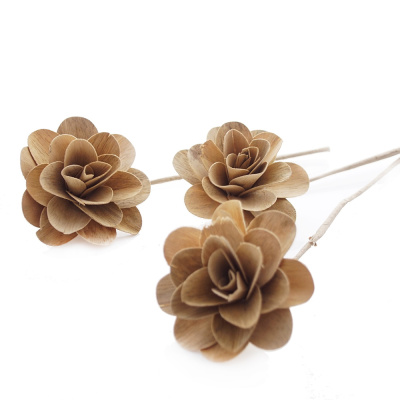 Holzrosen offen 3 Stück, 8 cm, natur Holz, L 28 cm hellbraun, haltbare Rosen