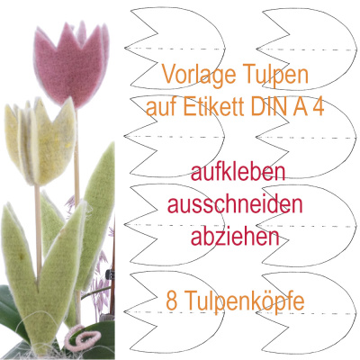 Vorlage 8 Tulpenköpfe für Blumenstecker auf DINA 4 Etikett zum Aufkleben, Ausschneiden, Abziehen
