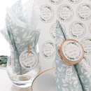 Tischkarten rund blau weiß mit Eukalyptus Motiv, 18...