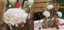 Tischdeko Herbst mit Trockenblumen und Sola-Rosen in Metall-Glasvasen