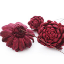 3er Set Sola Chrysanthemen bordeaux am Drahtstiel für Trockengestecke, Grabgestecke und Kränze