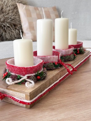 Adventstablett mit 4er Kerzenhalter auf Mangoholz rechteckig L 51 cm