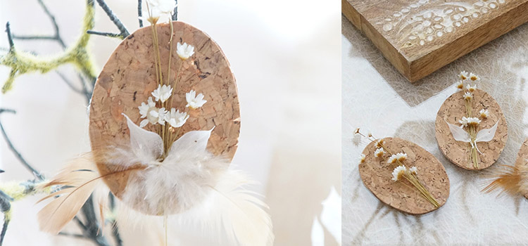 DIY Ostereier basteln aus Naturmaterial Osterdeko mit Glixia Federn Kork