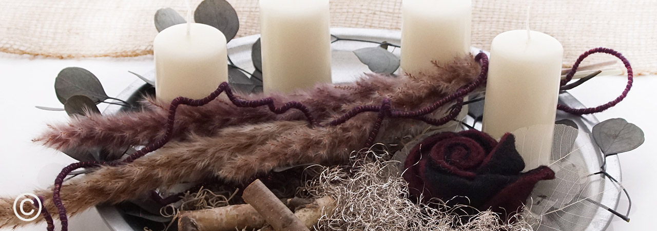 Adventsschale Adventskranz modern mit Trockenblumen