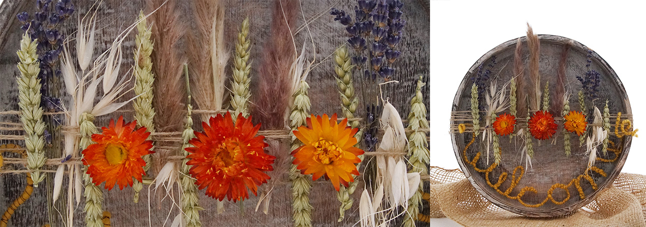 Trockenblumen für den Herbst DIY Idee Türschmuck Willkommen
