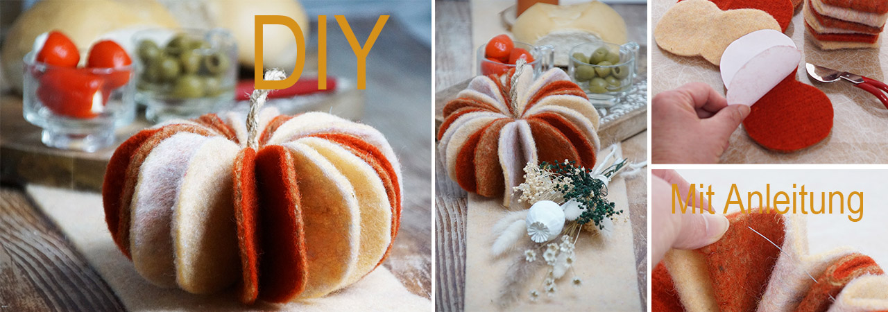 DIY Herbstdeko mit Kürbisse aus Wollfilz basteln | Anleitung bei Bastelspass24.de