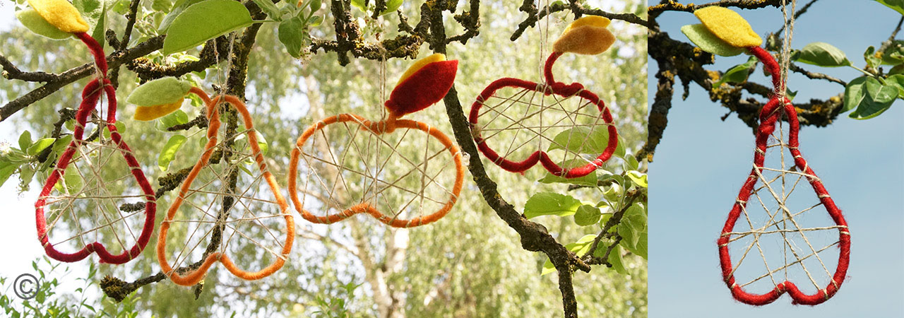 Herbst Basteln mit Kinder Fensterdeko Birnen & Äpfel aus Wolle und Filz