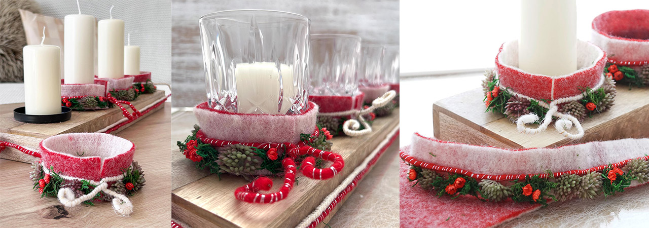 DIY Adventsdeko modern auf Holztablett klassisch selber dekorieren