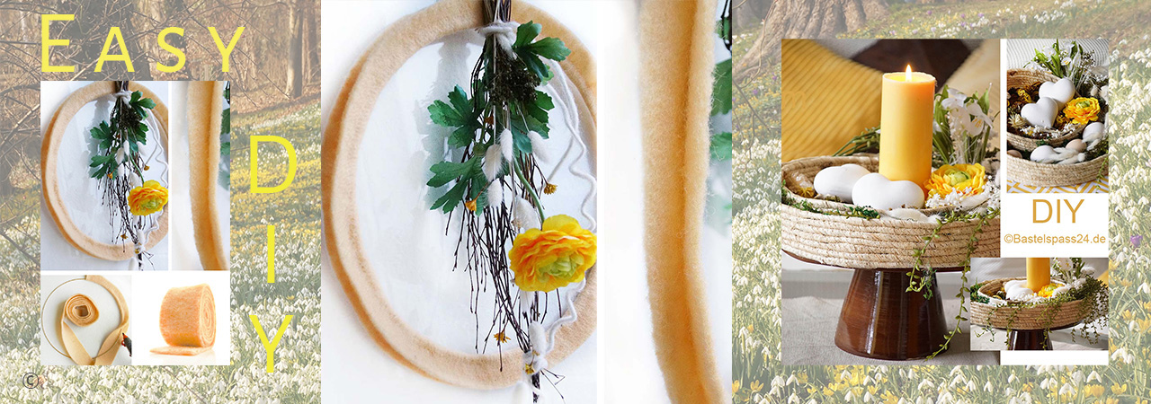Frühlingsdeko Türschmuck mit Metallring und Wollfilz