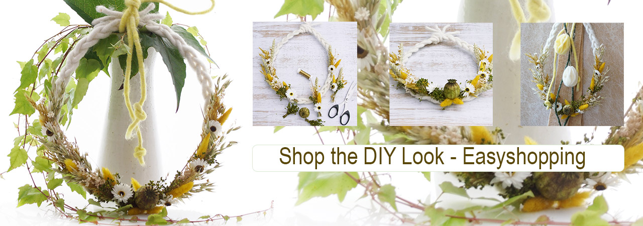 Frühlingsdeko Türschmuck Türkranz mit Trockenblumenmix Wollkordel Wollband