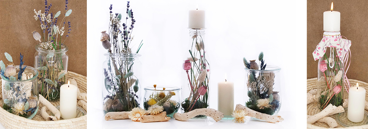 Glasvasen mit Trockenblumen Tischdeko Glas für Hochzeit